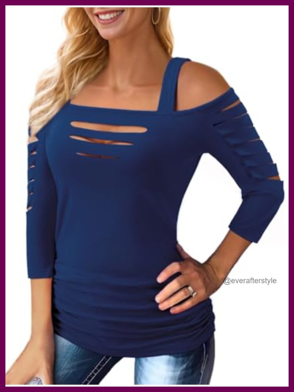 Womens Cold Shoulder Cut Out Ruched Square Neck Top - Half Sleeve Sexy